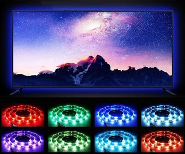 KOLOROWA TAŚMA LEDOWA TV USB RGB PODŚWIETLENIE LED 2M 5V + PILOT LEDY