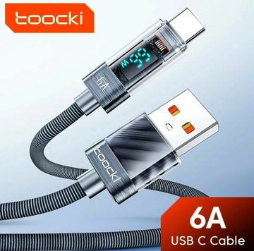 Кабель Tooki, 2 метра, USB A — Usb C, 6 А, 66 Вт, 2 м, синий ЖК-дисплей, метр.