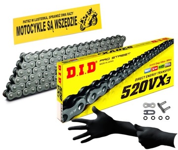 ŁAŃCUCH NAPĘD-OWY DID 520 VX3 118 OGNIW X-RING ZAPINKA