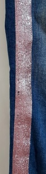 Jeansy ZARA spodnie brokatowe różowe lampasy S 36