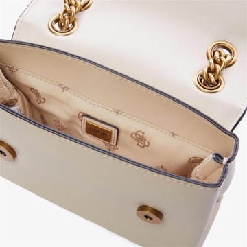 Guess Mała Torebka Damska Abey Beżowa Crossbody Klasyczna Na Łańcuszku