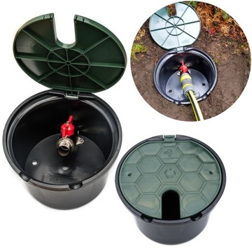 Коробка забора воды НА ВЫХОД РУЧНАЯ с клапаном 3/4 Круглая крышка Зеленая