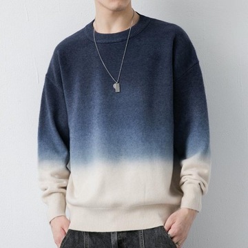 Stylish O-Neck Knitted Spliced All-match Gradient