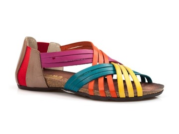 Kolorowe sandały damskie Verano skórzane wsuwane rzymianki gladiatorki