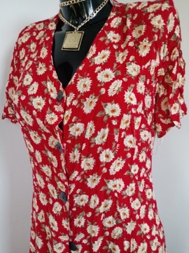 COUNTRY COTTAGE Jacqueline Ferrar czerwona maxi sukienka L kwiaty vintage M