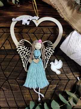 Сувенир КРЕЩЕНИЕ Первое Святое Причастие АНГЕЛ-ХРАНИТЕЛЬ имя кулон макраме