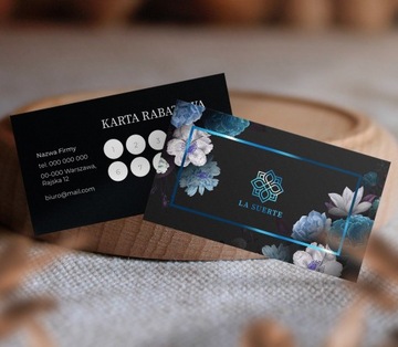 Karty rabatowe karnety złocone folia soft touch + folia niebieska 250 szt