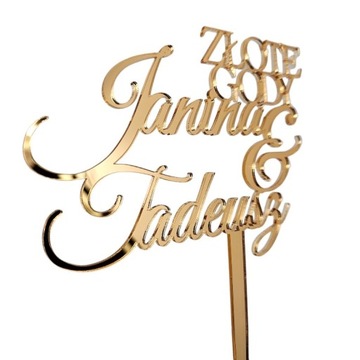 Топпер для торта на 50-летие свадьбы, золотая свадьба, имена, золотое зеркало