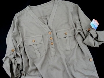 Włoska bluzka koszulowa stójka LYOCELL guzik FANGO