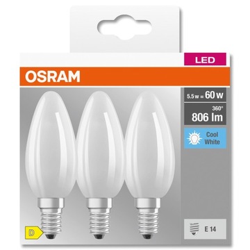 3 светодиодные лампы E14 5,5 Вт = 60 Вт, 4000K НИТЬ OSRAM