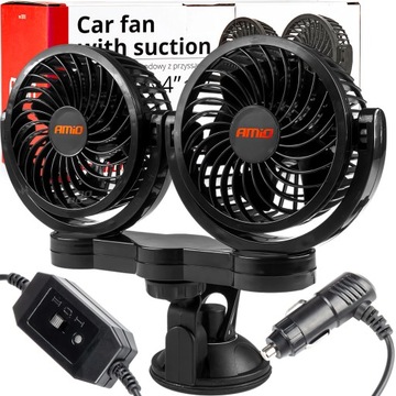 WIATRAK WENTYLATOR TURBO X2 SAMOCHODOWY PODWÓJNY 12V MOCNY PRZYSSAWKA