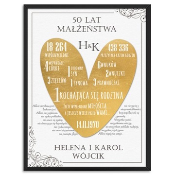 ZŁOTE gody ROCZNICA ślubu plakat + ramka a3