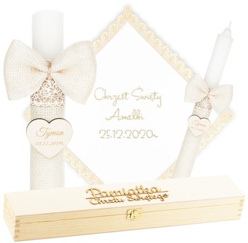 КРЕЩЕННАЯ СВЕЧА + КОРОБКА С ВЫШИВКОЙ КРЕЩЕННАЯ ОДЕЖДА