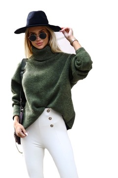 Sweter z golfem oversize khaki Me Gusta