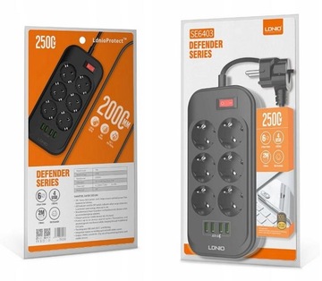 Listwa zasilająca z ładowarką 6 x 230V AC 4x USB