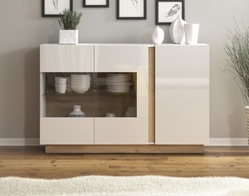 Мебель ARCO для гостиной со СКАМЬЕЙ и комодом с витриной + LED