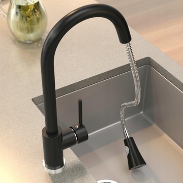 Смеситель для кухни с ВЫДВИЖНЫМ изливом, черный, KITCHEN TAP, стоячий SNAKE
