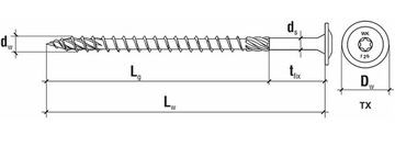 СТОЛЯРНЫЕ ВИНТЫ WKCP 8x120 TORX ШАЙБА KLIMAS 50 шт.