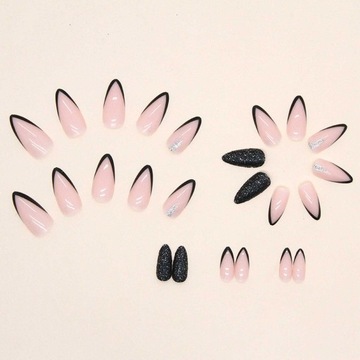 НАКЛАДКИ ДЛЯ ИСКУССТВЕННЫХ НОГТЕЙ УЗОРЫ ЧЕРНЫЕ ФРАНЦУЗСКИЕ БЛЕСКИ 24 ШТ.