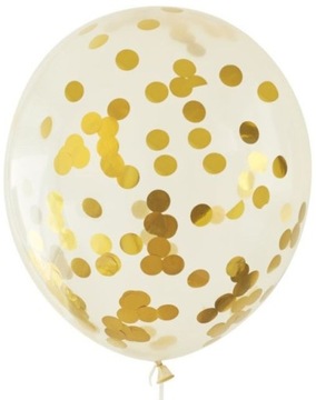 BALONY z KONFETTI Aliga TRANSPARENTNE 5szt złote