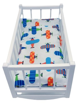 KOŁYSKA DLA LALEK BIAŁA DREWNIANA + POŚCIEL 3el