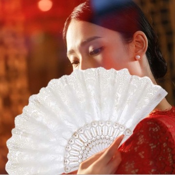 Feather Fan Embroidered Flower Foldable Fan Decorative Handheld Fan White