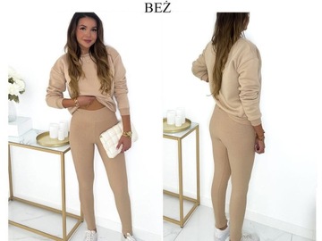 Dresy damskie komplety bluza bez kaptura legginsy prążkowane rozmiar S/M