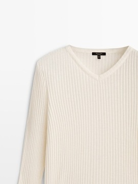 Biały damski wełniany sweter Massimo Dutti, bluzka z długim rękawem, r XS