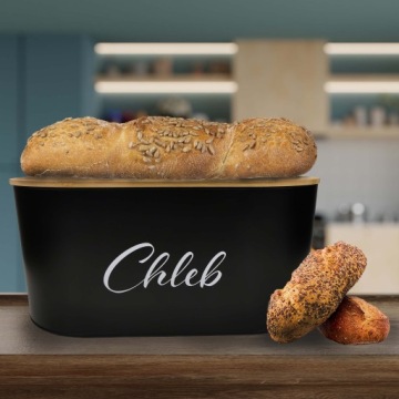 КОНТЕЙНЕР ДЛЯ ХЛЕБА С КРЫШКОЙ БАМБУКОВАЯ ДОСКА СТАЛЬ ЧЕРНАЯ WZ01