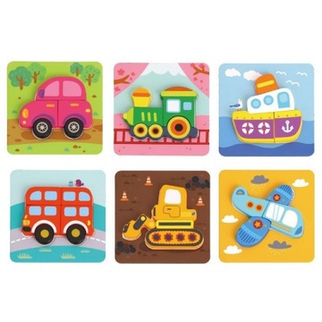 UKŁADANKA DREWNIANA PUZZLE KLOCKI POJAZDY MONTESSORI ZESTAW WOOPIE GREEN