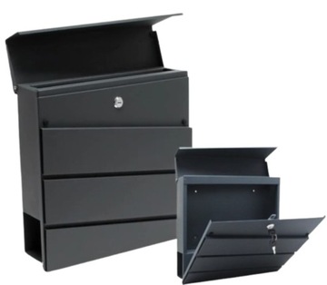 Большой матовый черный почтовый ящик с держателем для газет.