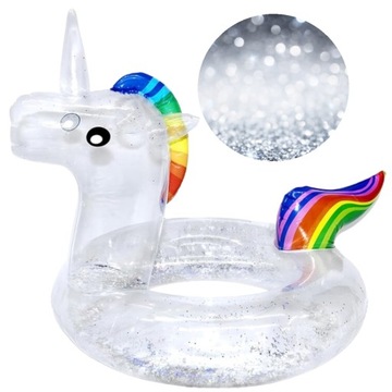 KOŁO DO PŁYWANIA PRZEZROCZYSTE TRANSPARENTNE Z BROKATEM JEDNOROŻEC 73 cm