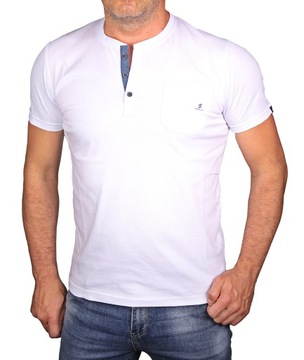 Koszulka męska biała z guzikami bawełniana elegancka POLSKA Tshirt XXL