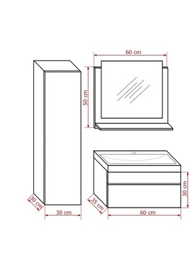 Комплект мебели для ванной комнаты, шкафы, мебель для ванной комнаты, подвесное зеркало, А33 Ортега