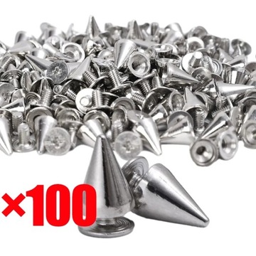 10/100PCS Round Cone Rivets Spikes Metal Screwback Studs Silver DIY
