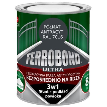 Farba do Metalu Żeliwa Ferrobond ANTRACYT PÓŁMAT