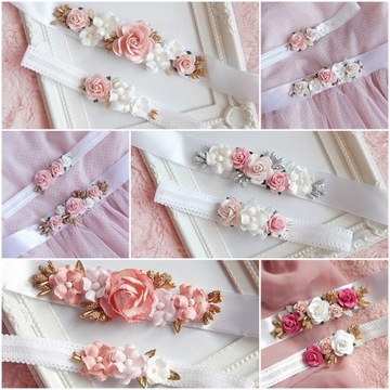 RÓŻANY Zestaw OPASKA i PASEK do sukienki LILIANA