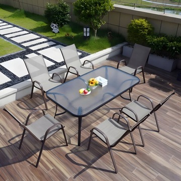 Stół Ogrodowy Szklany Stolik 140x80 cm Na Taras Balkon Ogród Metal Solidny