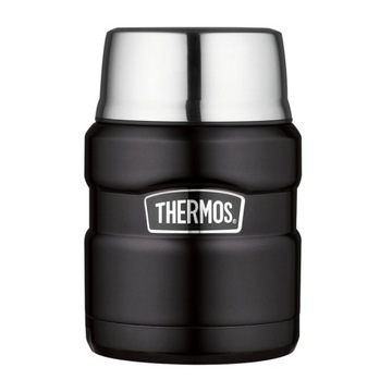 THERMOS, Termos na jedzenie z składaną łyżką i kubkiem - czarny mat, 470 ml