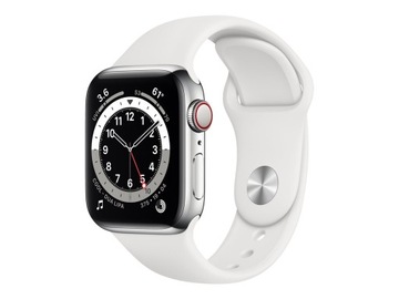 Apple Watch 6 40mm GPS Cellular stal eSIM LTE srebrny + biały zaplombowany