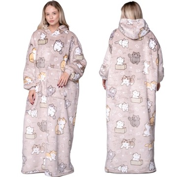 KOC BLUZA Oversize Ciepła Grub KOCOBLUZA 2w1XXL DŁUGA KOTY Futrzak Szlafrok