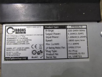 ВОЗДУХОДУВКА ДЛЯ НАДУВНЫХ ЗАМКОВ GIBBONS FANS FP5006