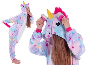 JEDNOROŻEC Jednoczęściowa PIŻAMA Kigurumi Gwiazdki Onesie Dres M 155-164 cm