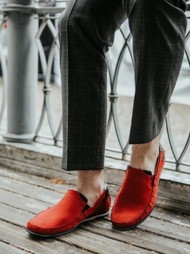 Buty męskie skórzane mokasyny wsuwane POLSKIE 876 czerwone 43