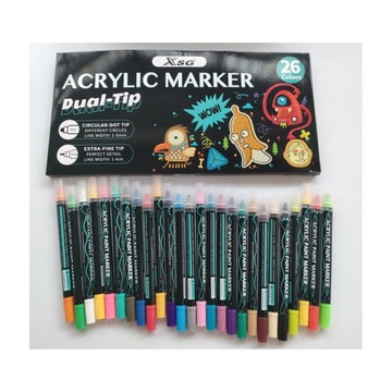 Акриловые фломастеры-маркеры, 26 шт, двусторонние, водостойкие