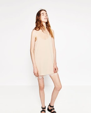 ZARA SUKIENKA KORONKA PUDROWA NUDE BIELIŹNIANA 34 XS