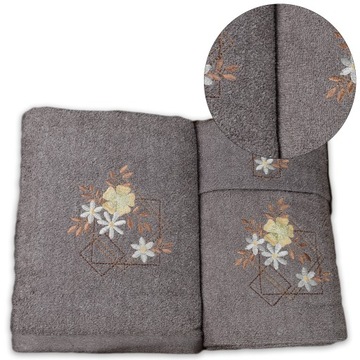 НАБОР ПОЛОТЕНЦИЙ С ВЫШИВКОЙ, ИЗ 3-Х ПРЕДМЕТОВ ПОДАРОЧНЫЙ ХЛОПОК коричневый