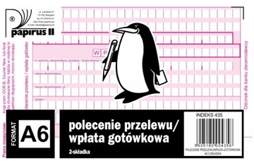 PAPIRUS II DRUK POLECENIE PRZELEWU WPŁATA GOTÓWKOWA oryginał i kopia A6