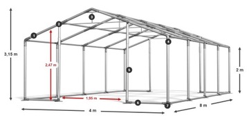 Строительная складская палатка 4x8 м DAS 560 Вт