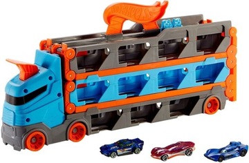 HOT WHEELS HGH33 Rozkładany transporter wyścigowy 2w1 tor 1,8m + 3 autka